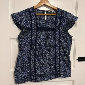 LUCKY Brand Blue white casual floral print top XS